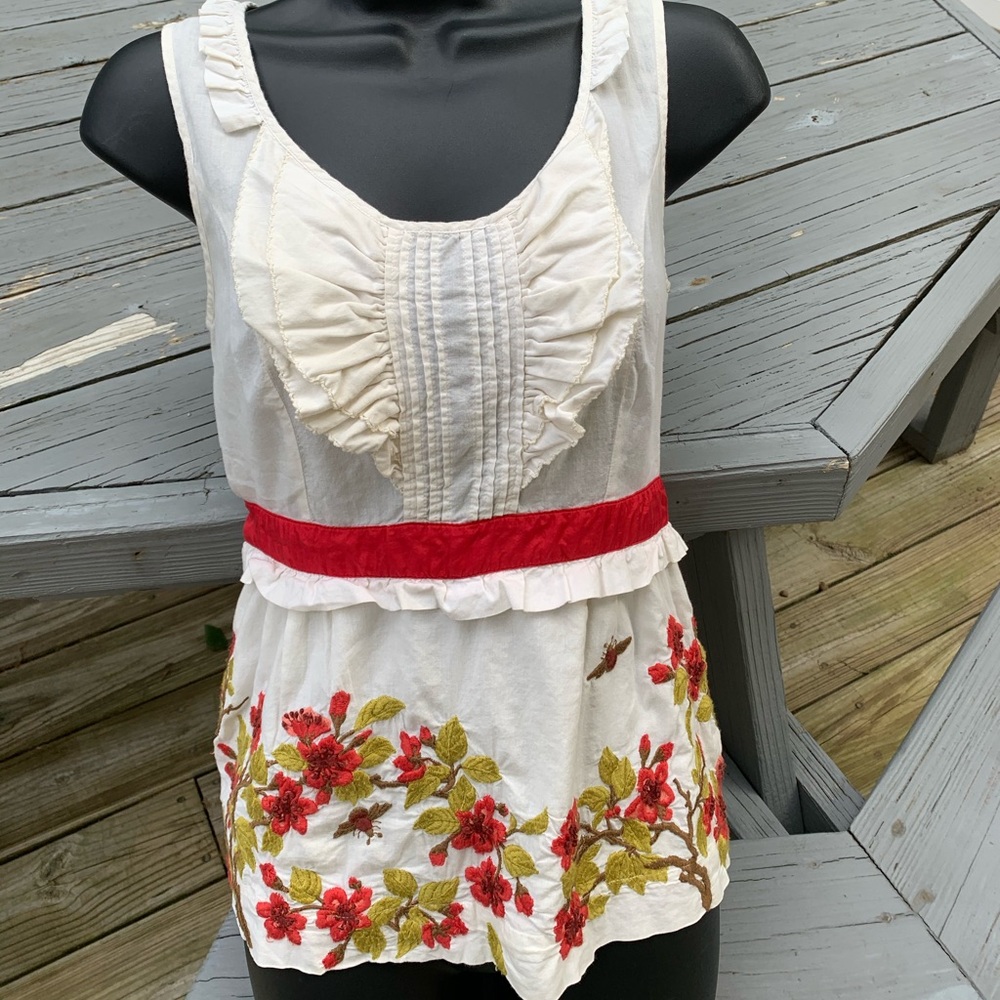 Anthropologie Secret Garden Blouse floret size 0 Cottage Core Y2K embroidery bee